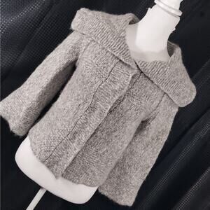 ANN TAYLOR LOFT! ALPACA & WOOL BLEND BULKY, WIDE COLLAR CARDI SWEATER! SZ XS